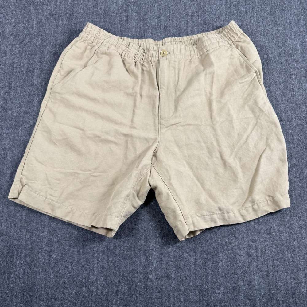 Lacoste Men's Linen Blend Shorts Size L Khaki Beige Regular Fit Elastic Waist